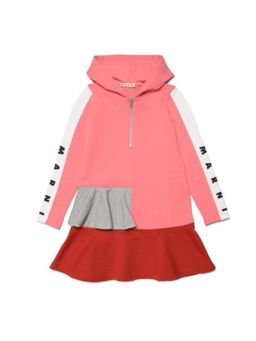 Marni - Girls Pink Colorblock Hooded Dress