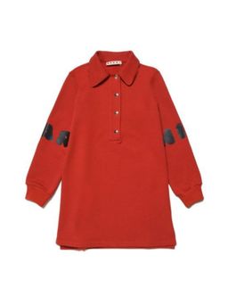 Marni - Girls Red Fleece Logo Print Dress