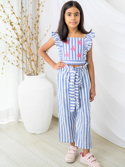 Fairies Forever - Girls Blue Stripes Print Crop Top and Pant