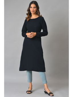 W - Blue Solid Winter Kurta