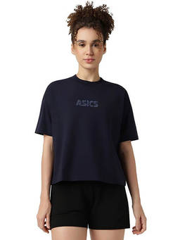 ASICS - Navy Blue Mock Neck Emb Ss T-Shirt