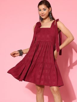 Yufta - Self Design Tiered Fit & Flare Dress