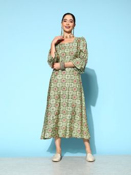 Yufta - Women Green Ethnic Motifs A-Line Dress