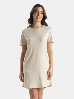 Jockey - Rx25 Women Micro Modal Cotton Printed Sleep Dress-Almond Milk