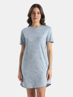 Jockey - Rx25 Women Micro Modal Cotton Printed Sleep Dress-Soft Chambray