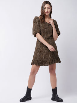 Magre - Brown Leopard Print Off Shoulder Dress