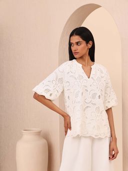 VERO MODA - White Lace Cotton Top