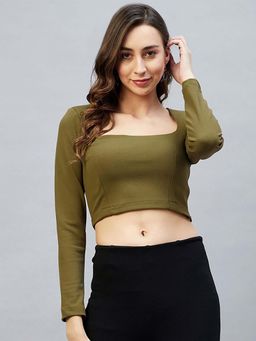 DELAN - Green Long Sleeves Crop Top