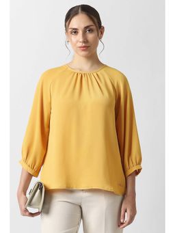 Van Heusen - Women Yellow Solid Formal Round Neck Top