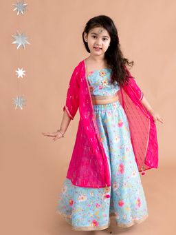 PSPeaches - Girls Blue Lehenga Choli (Set of 3)