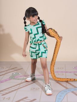 Lil Drama - Snakes and Ladders Girls Green Table Print Top and Shorts (Set of 2)