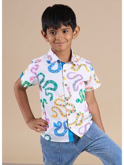 Lil Drama - Snakes and Ladders Boys Multi Color Snake Print Shirt