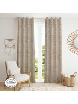 HomeTown - Amour Solid Jacquard Dim Out Curtains 9 Feet In Beige Colour (Set of 2)
