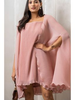 Label Swish - Peach Pleated Dress with Cape (Set of 2)