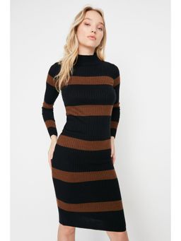 Trendyol - Womens Black and Brown Colorblock Dress