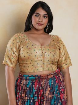 SALWAR STUDIO - Women's Gold Brocade Readymade Saree Blouse