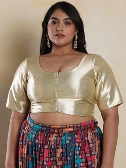 SALWAR STUDIO - Women's Gold Shimmer Readymade Saree Blouse