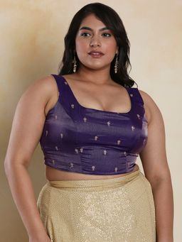 SALWAR STUDIO - Women's Brinjal Tissue Readymade Saree Blouse