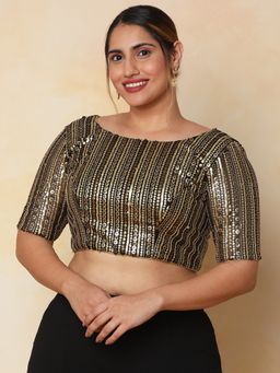 SALWAR STUDIO - Women's Black Net Readymade Saree Blouse