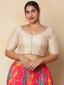 SALWAR STUDIO - Women's Off White Silk Blend Readymade Saree Blouse