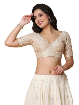 SALWAR STUDIO - Women's Gold Mulberry Silk Readymade Saree Blouse