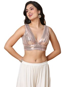 SALWAR STUDIO - Women's Peach Net Readymade Saree Blouse