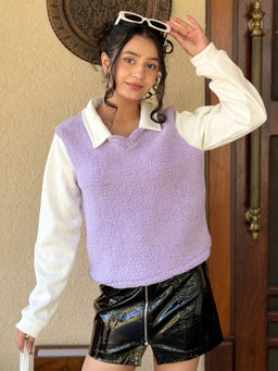 Tandul - Women Chic Purple Fur Sweater