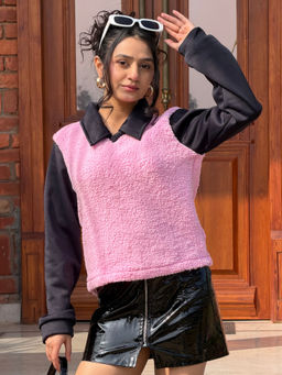 Tandul - Women Pink Fur Sweatshirt