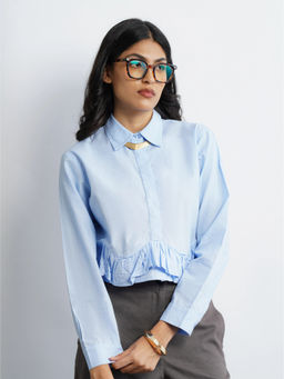 Cove and Lane - Ruffle Cotton Shirt - Sky Blue