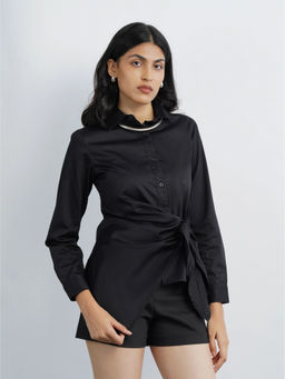 Cove and Lane - Satin Tie Up Shirt Black