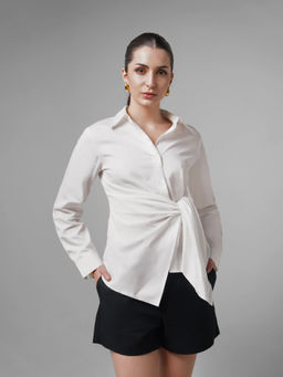 Cove and Lane - Satin Tie Up Shirt White