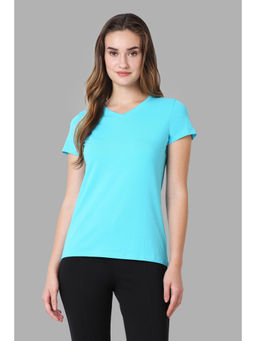 Van Heusen - Women River Blue Solid V-Neck Short Sleeve Lounge T-Shirt