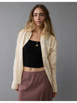 American Eagle - Perfect Button-Up Cream Shirt