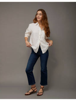 American Eagle - Oversized Linen-Blend Button-Up White Shirt
