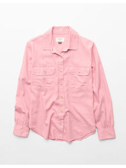 American Eagle - Linen-Blend Button-Up Pink Shirt