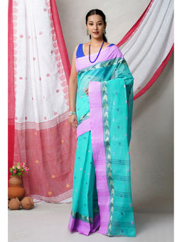 Unnati Silks - Turquoise Green Pure Handloom Superfine Bengal Cotton Saree
