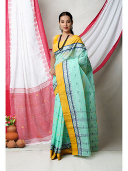Unnati Silks - Turquoise Green Pure Handloom Superfine Bengal Cotton Saree