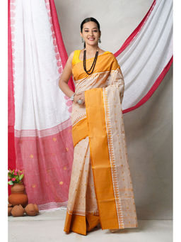 Unnati Silks - Beige Pure Handloom Superfine Bengal Cotton Saree