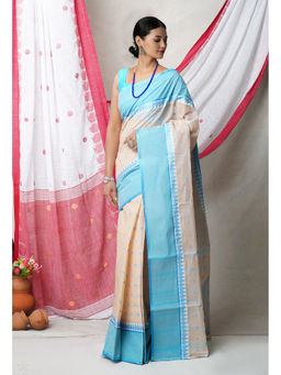 Unnati Silks - Beige Pure Handloom Superfine Bengal Cotton Saree