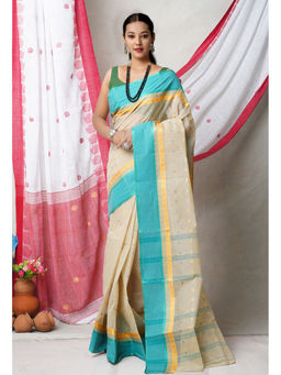 Unnati Silks - Cream Pure Handloom Superfine Bengal Cotton Saree