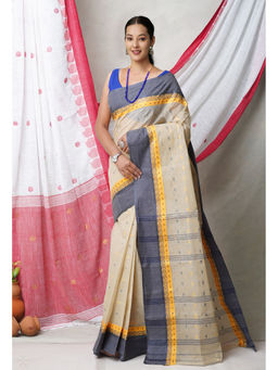 Unnati Silks - Cream Pure Handloom Superfine Bengal Cotton Saree