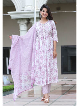 ART AVENUE - Floral Printed Lavender Sequinned Anarkali Kurta with Pant and Dupatta