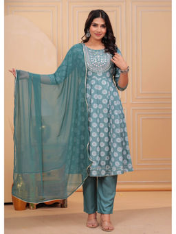 ART AVENUE - Ethnic Motifs Printed Blue Anarkali Kurta with Pant and Dupatta