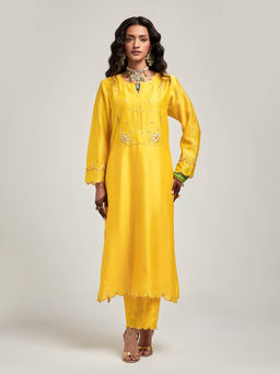 Anantaa by Roohi Trehan - Embroidered Yoke Kurta with Pant - Yellow