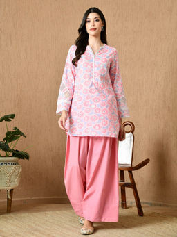 KELIN - Paki Floral Printed Kurti with Palazzo - Pink