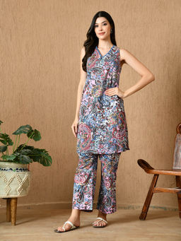 KELIN - Kloe Regular Fit Multicolour Paisley Printed Cotton Co-Ord - Multi-Color