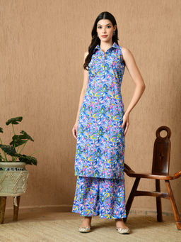 KELIN - Seria Sleeveless Straight Fit Printed Cotton Co-Ord - Blue