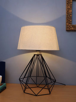 Homesake - Metal Diamond Table Lamp Black Khaki Shade