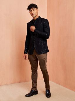 Vastramay - Black Bandhgala with Green Pant for Men