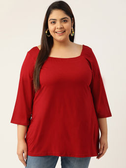 theRebelinme - Plus Size Maroon Solid Colour Longline Top